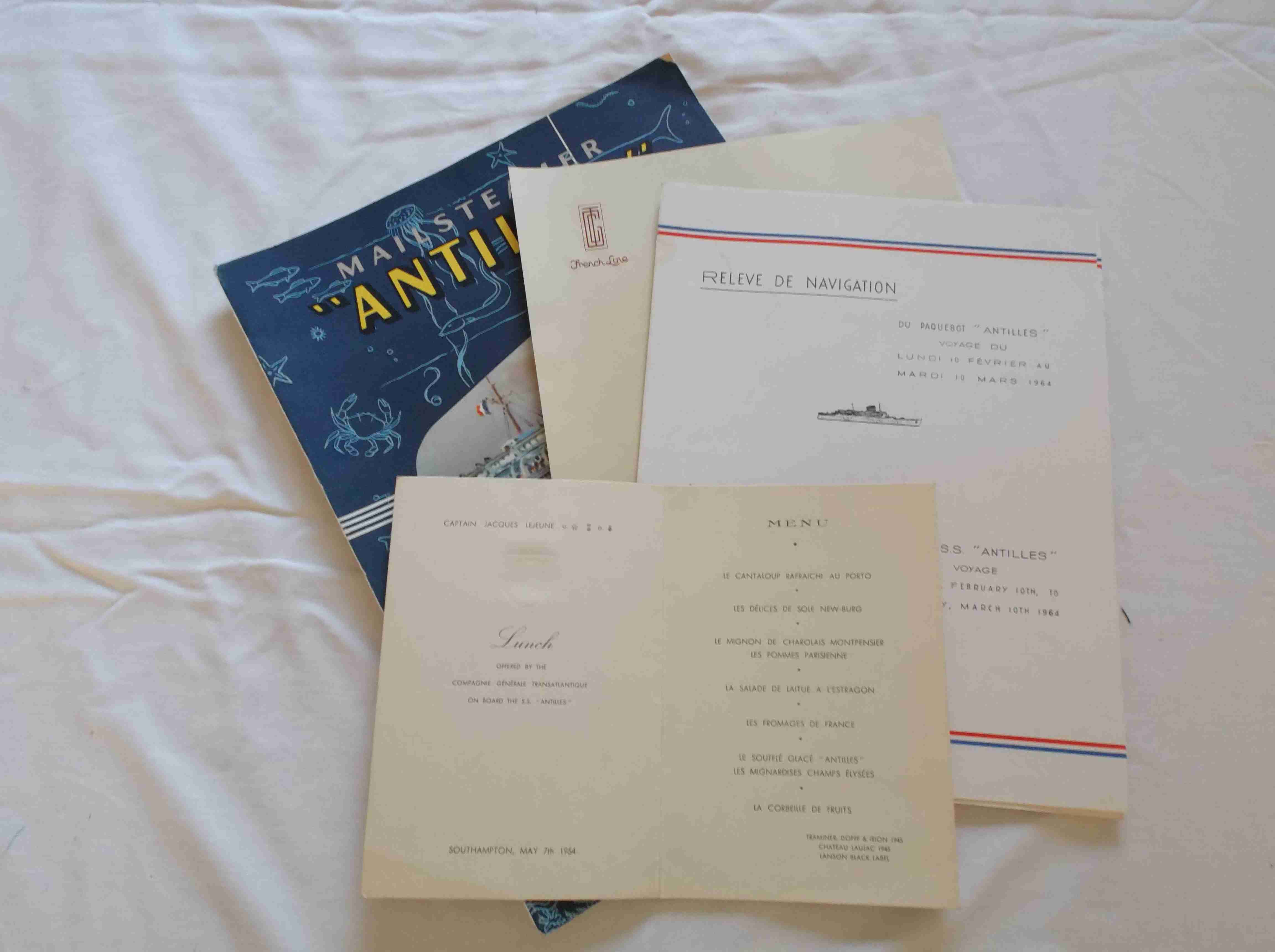 COLLECTION OF ON BOARD ITEMS FROM THE FRENCH LINE VESSEL THE ANTILLES